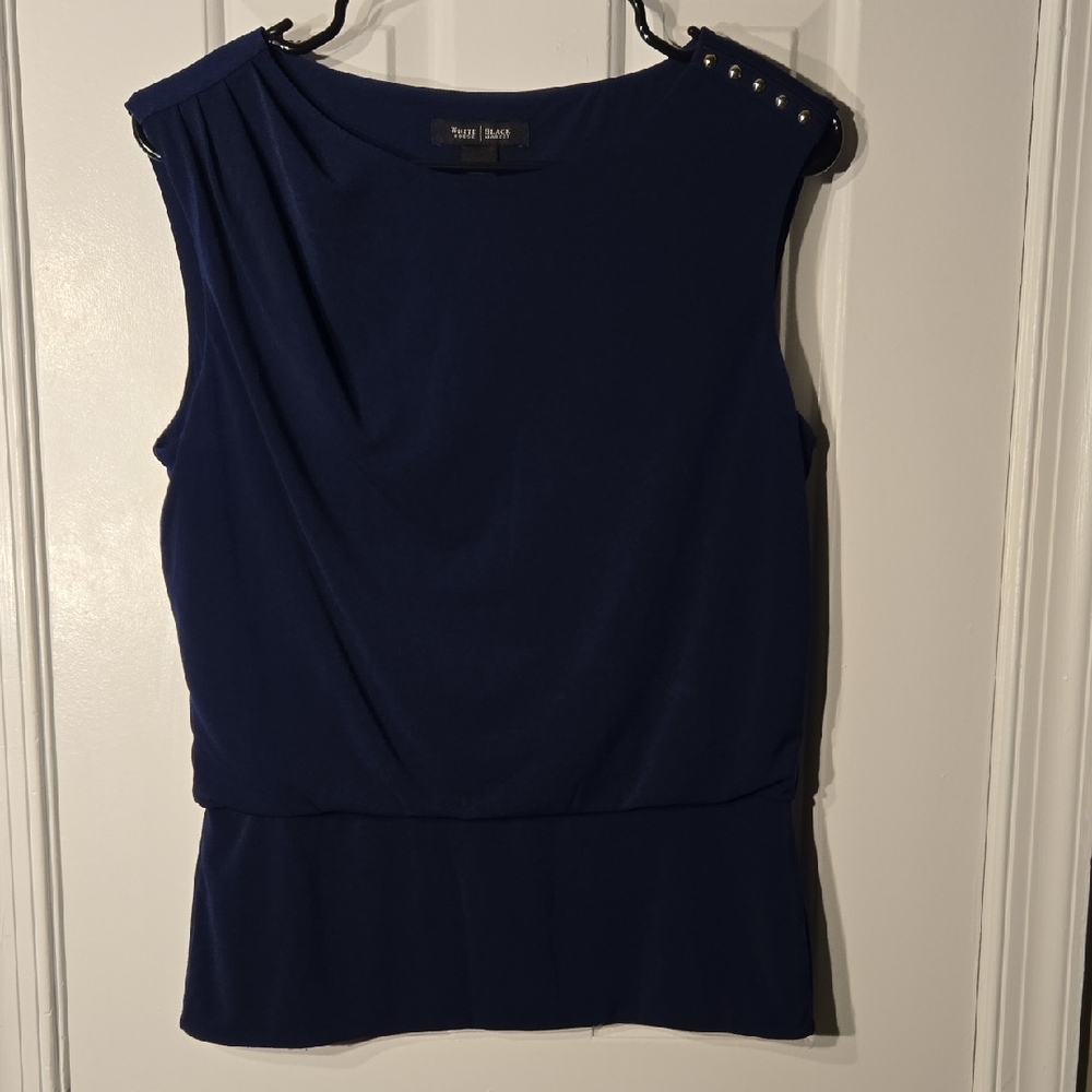 White House Black Market Dark Blue Embellished Blouse